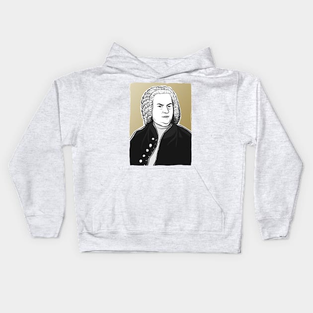 Johann Sebastian Bach in black, white and gold Kids Hoodie by Bach4you